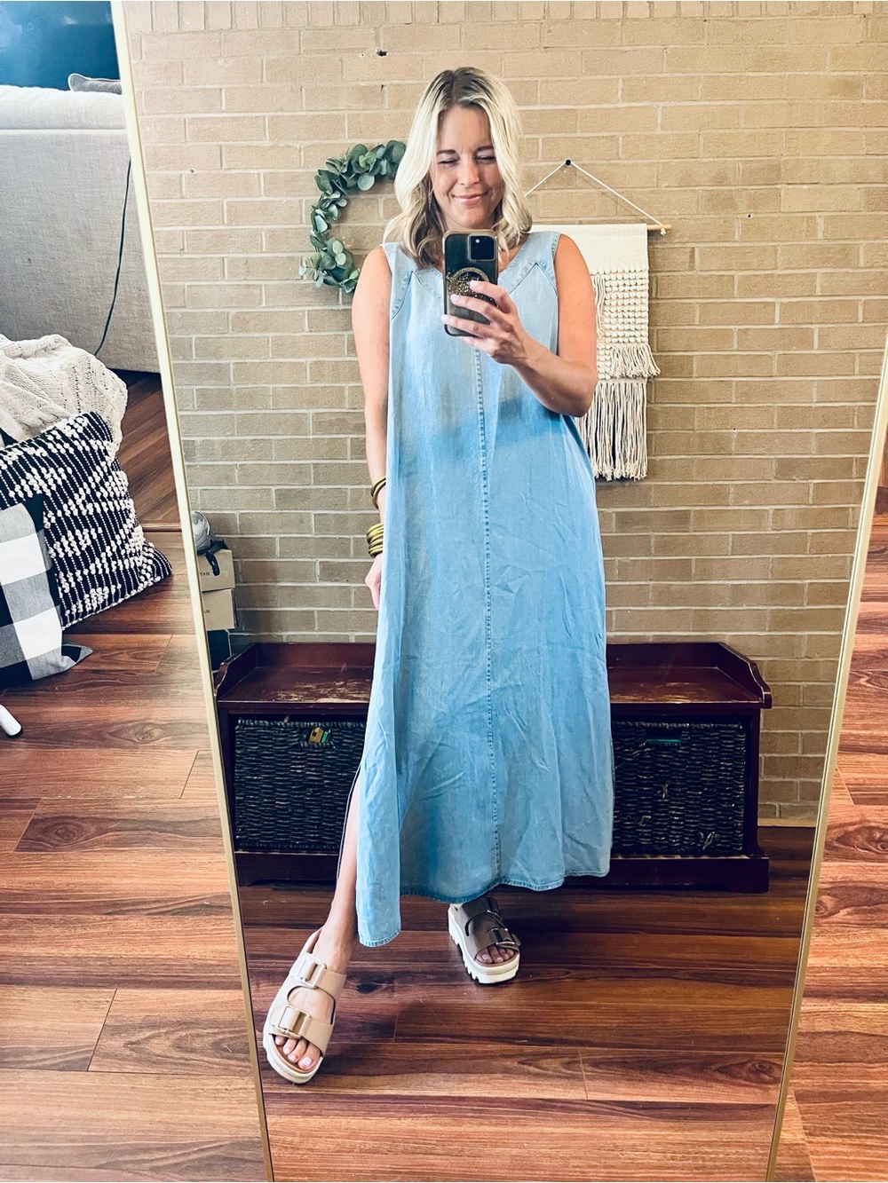 DKNY Light Blue Denim Maxi Dress - Sleeveless V-Neck
